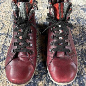 Red leather Remonte ankle boots